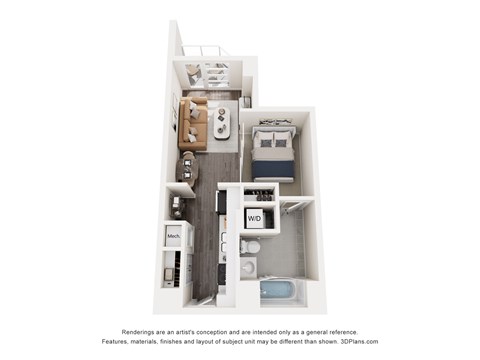 Floor plan for studio, 1 bath, 555 sqft